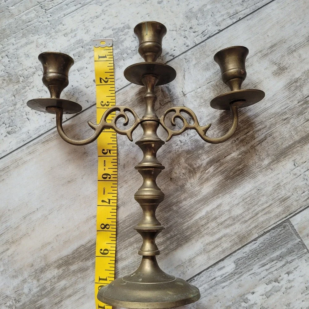 Ornate Vintage Brass Triple‎ Candle Holder | French Country Victorian Decor
